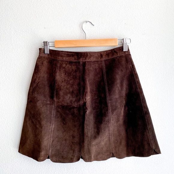 Zara leather scalloped chocolate brown mini skirt - Picture 5 of 5